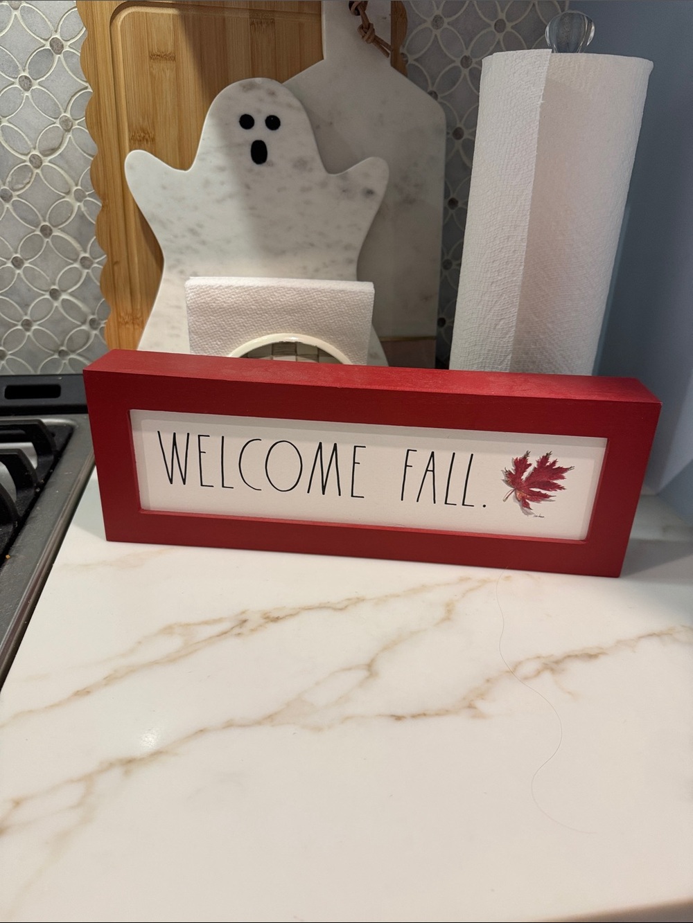 Rae Dunn Welcome Fall Red Wooden Decorative Sign - Home Accents